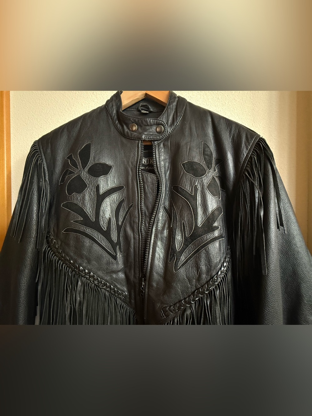 VTG Unik Leather Apparels Fringe Floral Applique Western Festival Moto Jacket M - Picture 3 of 10